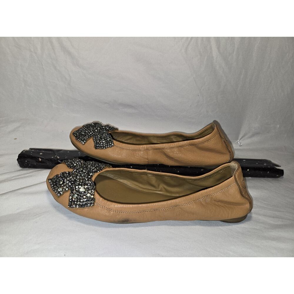 Tory Burch Eddie Black Leather Rhinestone Bow Ballet Flats Size 10 Butter Soft - Picture 5 of 8